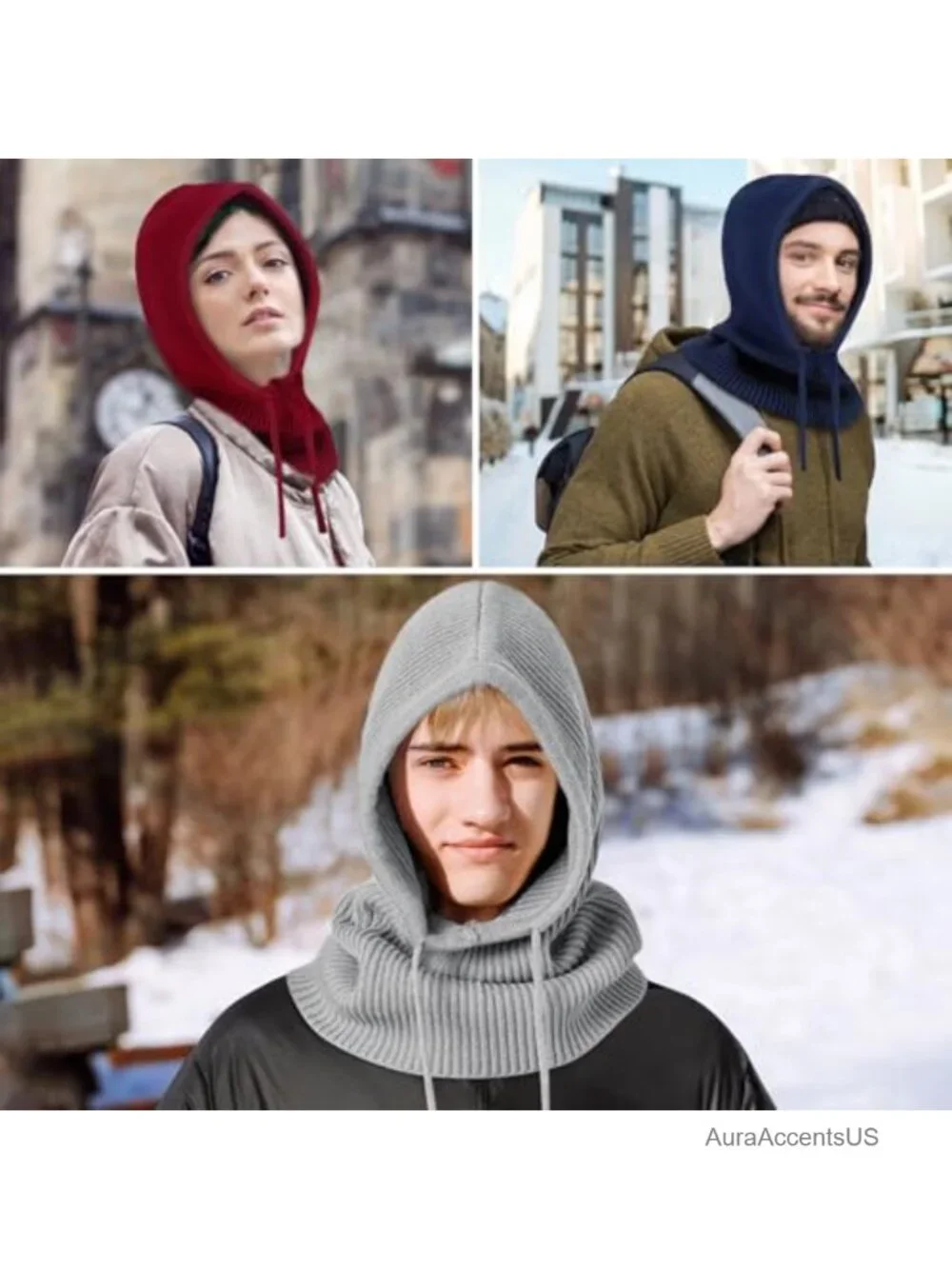 Oversize Knit Balaclava Hooded Scarf Hat Winter Neck Gaiter for Women Men